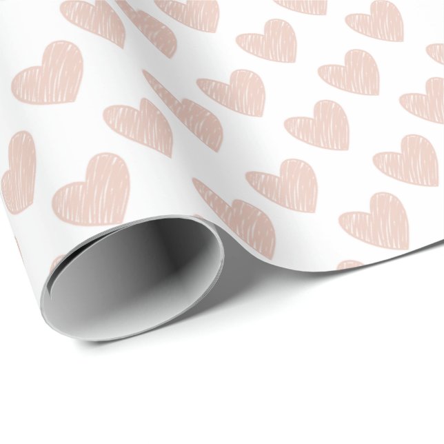 Light Pink Scribbled Valentine's Day Hearts Wrapping Paper (Roll Corner)