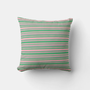 Light Pink, Sea Green, and Dark Grey Lines Pillow