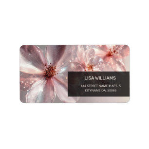 Light Pink Shiny Metallic Flower  Business Card Label