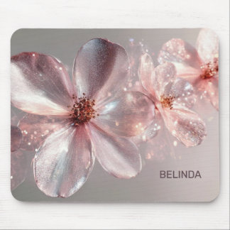 Light Pink Shiny Metallic Flower Business Card Mouse Pad
