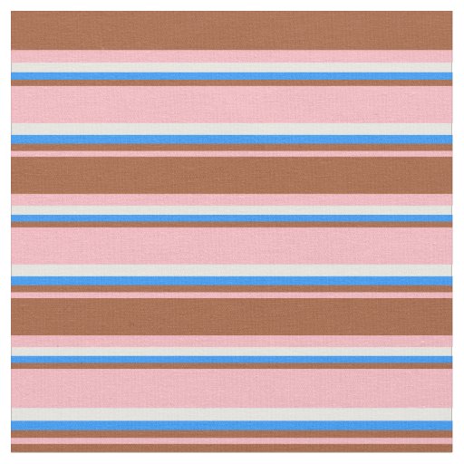 Light Pink, Sienna, Blue & White Stripes Fabric