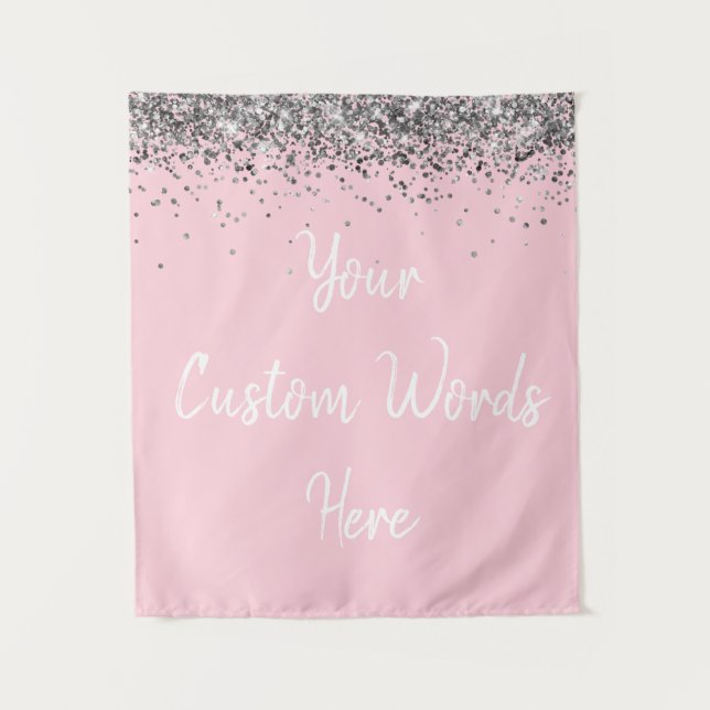 Light Pink Silver Birthday Party Photo Booth Prop  Tapestry (Front)