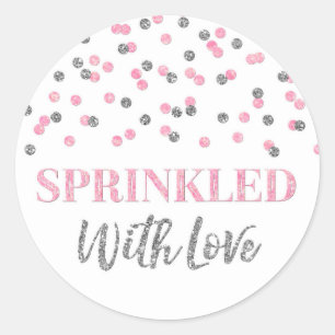 Light Pink Silver Confetti Sprinkled with Love Classic Round Sticker