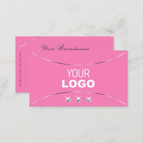 Light Pink Silver Decor Sparkle Diamonds and Logo Business Card