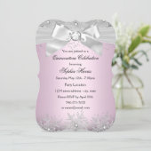 Light Pink Silver Jewel Bow Snowflake Quinceanera Invitation (Standing Front)