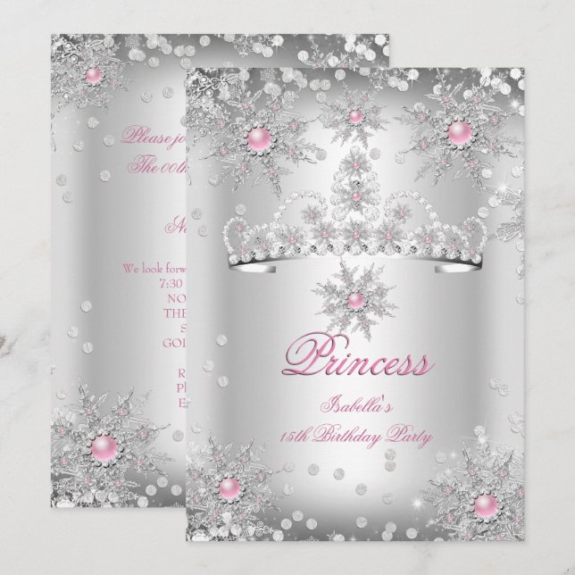 Light Pink Silver Winter Wonderland party Invitation (Front/Back)