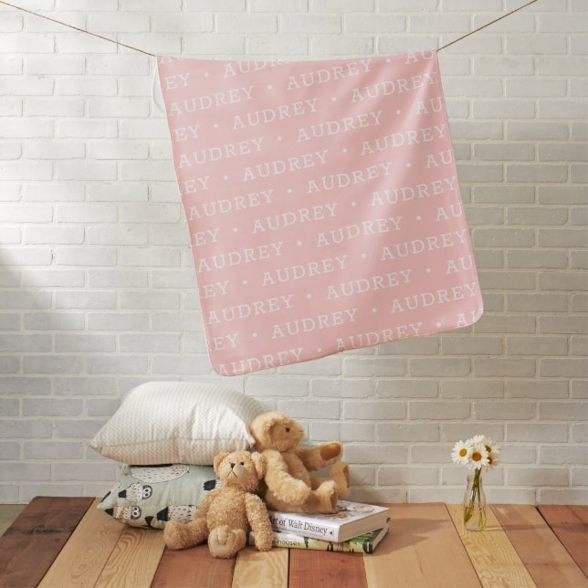 Light Pink Simple Girl Personalized Name Baby Blanket (In Situ)