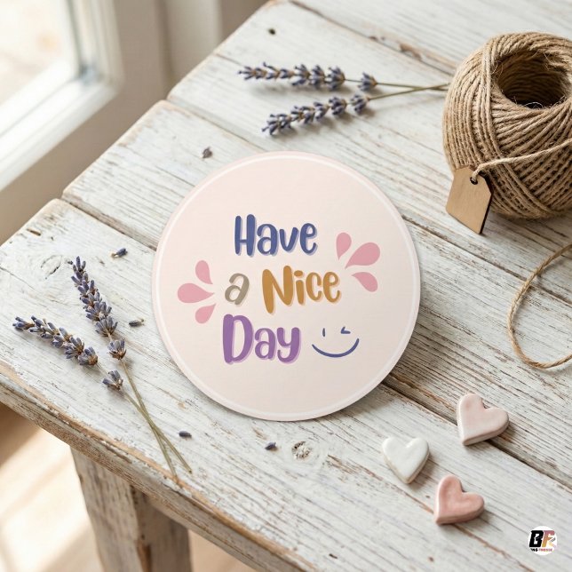 Light Pink Simple Vintage "Have A Nice Day" Classic Round Sticker (Creator Uploaded)
