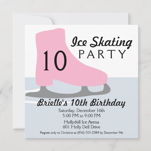 Light Pink Skate Date Ice Skating Birthday Party Custom Invite