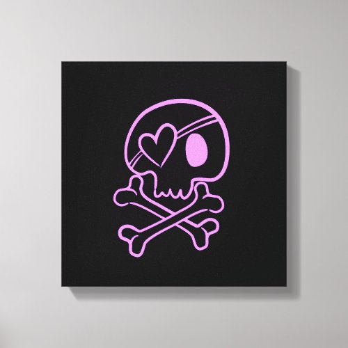 Light Pink Skull  Crossbones with Heart Eyepatch Canvas Print