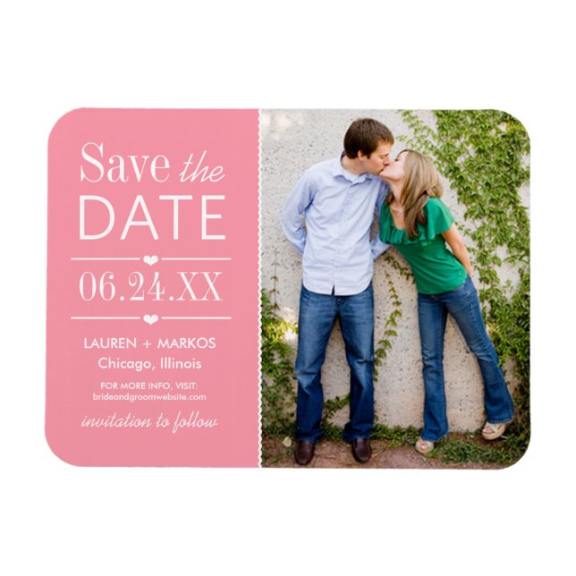 Light Pink Split Panel Photo Save the Date Magnet (Horizontal)