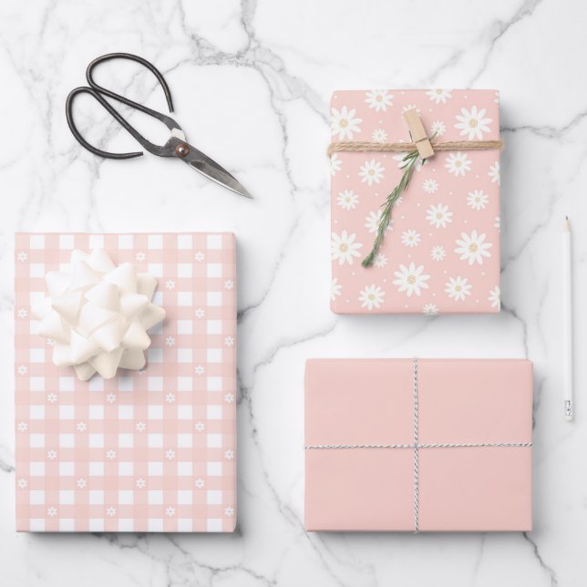 Light Pink Spring Pattern & Solid Wrapping Paper (Front)