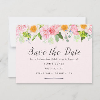 Light Pink Spring Quinceañera Save the Date Card