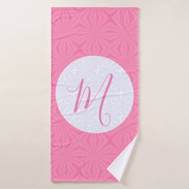 Light Pink Squiggly Squares Personalize Initial  Bath Towel Set (Bath Towel)