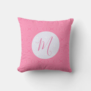 Light Pink Squiggly Squares Personalize Initial Throw Pillow