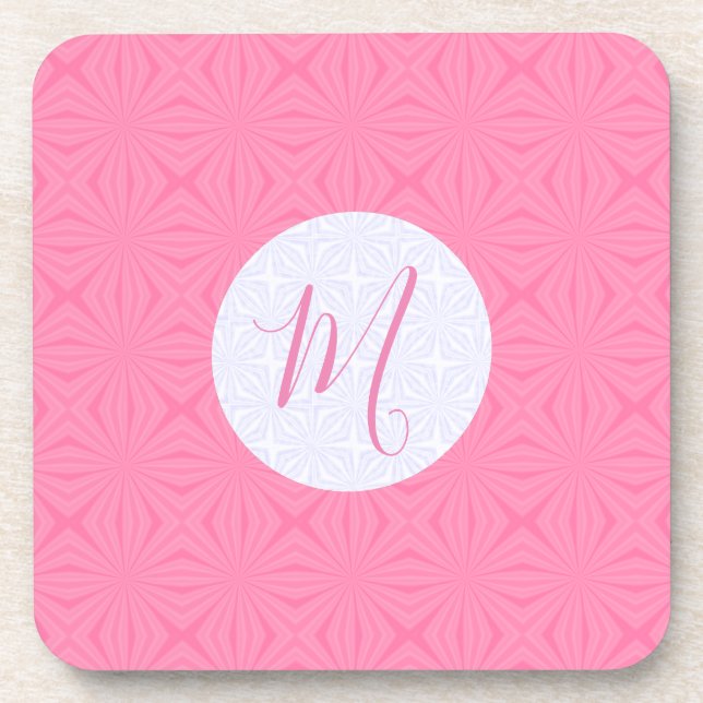 Light Pink Squiggly Squares Personalized Initial  Beverage Coaster (Front)