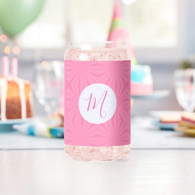 Light Pink Squiggly Squares Personalized Initial  Can Glass (Insitu (Birthday))