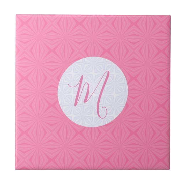 Light Pink Squiggly Squares Personalized Initial  Ceramic Tile (Front)