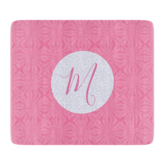 Light Pink Squiggly Squares Personalized Initial  Cutting Board (Front)