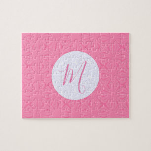 Light Pink Squiggly Squares Personalized Initial  Jigsaw Puzzle