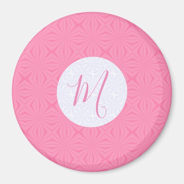 Light Pink Squiggly Squares Personalized Initial  Magnet (Front)