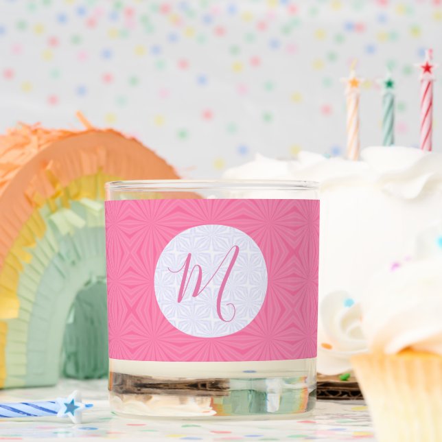 Light Pink Squiggly Squares Personalized Initial  Scented Candle (Birthday)