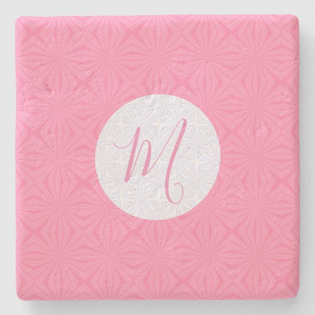 Light Pink Squiggly Squares Personalized Initial  Stone Coaster (Front)