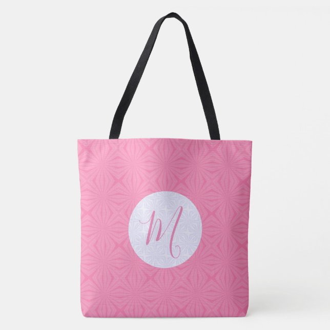 Light Pink Squiggly Squares Personalized Initial  Tote Bag (Front)