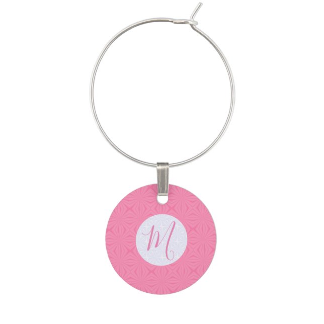 Light Pink Squiggly Squares Personalized Party Wine Charm (Front)