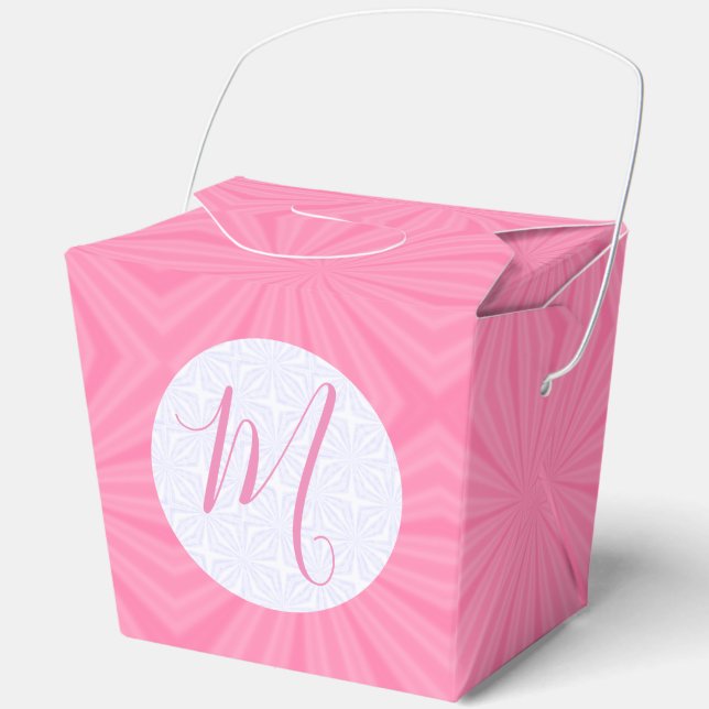 Light Pink Squiggly Squares Personalized Take Out Favor Boxes (Front)