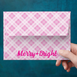 Light pink tartan Christmas holidays Merry Bright Envelope