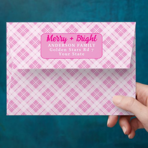 Light pink tartan Christmas holidays Merry Bright  Envelope