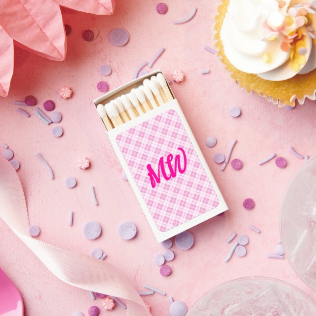 Light pink tartan Christmas holidays Monogram Matchboxes (Insitu)