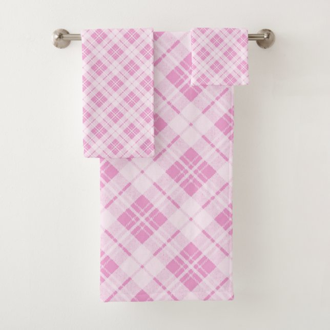 Light pink tartan Christmas holidays pattern Bath Towel Set (Insitu)