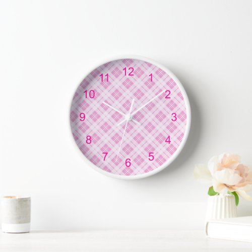 Light pink tartan Christmas holidays pattern Clock