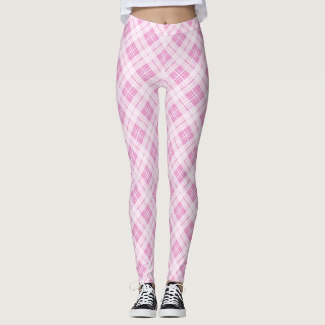 Light pink tartan Christmas holidays pattern Leggings (Front)