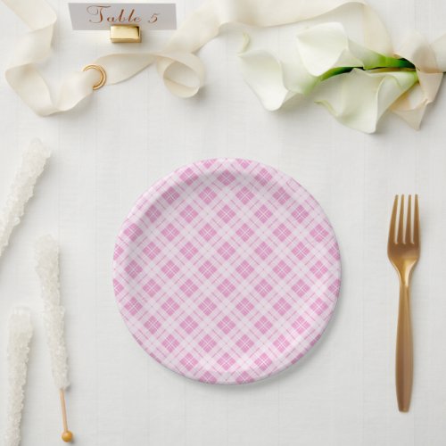 Light pink tartan Christmas holidays pattern Paper Plates