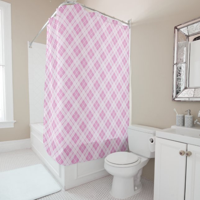 Light pink tartan Christmas holidays pattern Shower Curtain (In Situ)