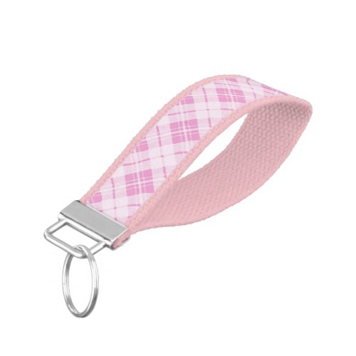 Light pink tartan Christmas holidays pattern Wrist Keychain