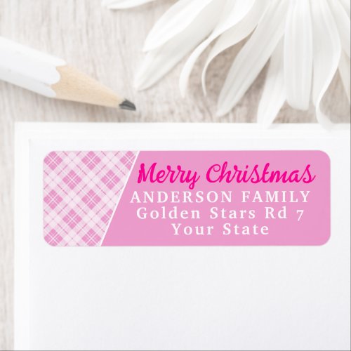 Light pink tartan Merry Christmas holidays Label