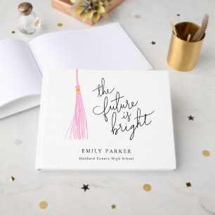 Light Pink Tassel The Future Is Bright Graduation Guest Book