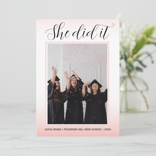 Light Pink Theme Typography Photo Graduation   Invitation (Standing Front)