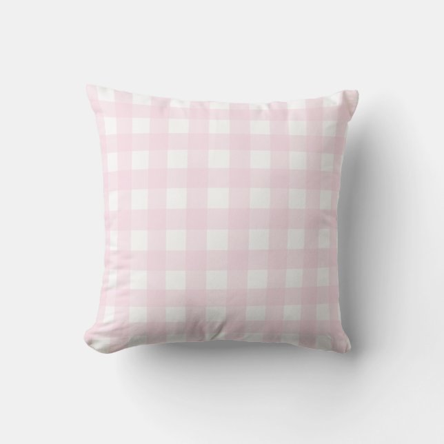 Light Pink Throw Pillow with Pink Gingham Pattern (Front)