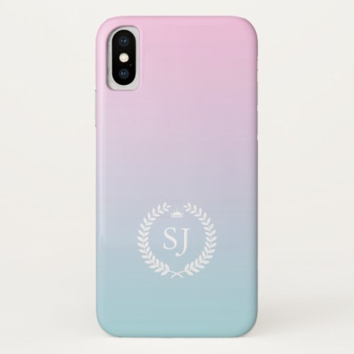 Light pink to blue ombre White laurel wreath iPhone XS Case