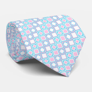 Light Pink Turquoise Aqua Blue White Art Pattern Neck Tie