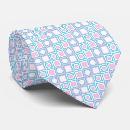 Light Pink Turquoise Aqua Blue White Art Pattern Neck Tie