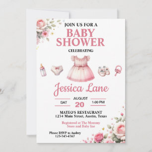 Light Pink Tutu Girl Baby Shower Invitation