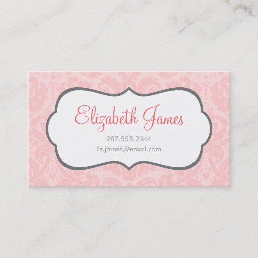 Customizable Light Pink Vintage Damask Business Card Templates