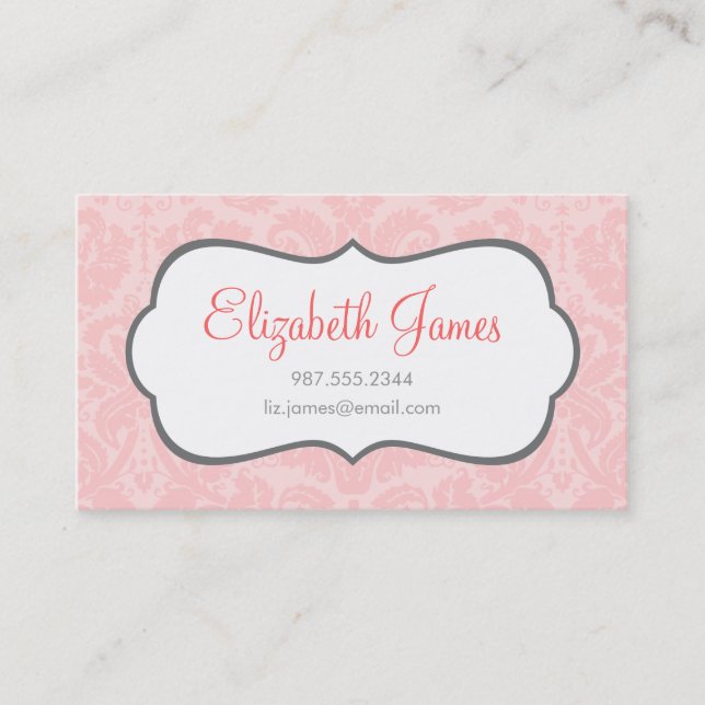 Light Pink Vintage Damask Business Card (Front)