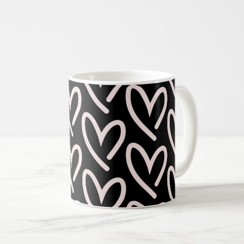 Light Pink W Black Background Hearts of Hearts Coffee Mug